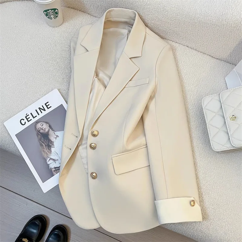 Elegant Office Patchwork Blazer Jas Vrouwen Losse Revers Lange Mouw Knop Past 2024 Vroege Herfst Mode Nieuwe Vrouwelijke Outwears