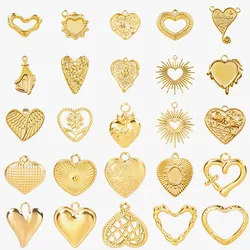 6pcs/Lot Different Heart Pendants For Jewelry Making Supplies 18k Real Gold Plated Stainless Steel Charms Bulk Sun Flower Charm