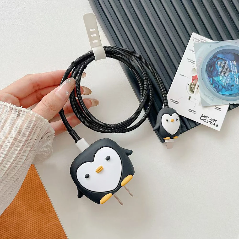 Cute penguins Charger Protector Cover For Apple Charger 18W/20W Silicone Case Cable Cover Winder Power Adapter New