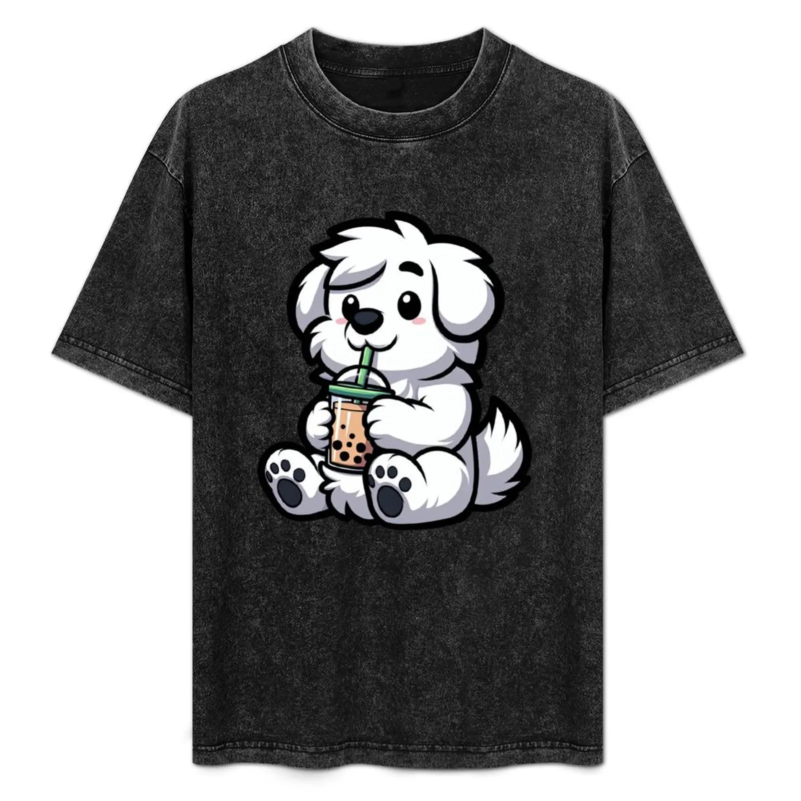 

Great Pyrenees Dog Bubble Tea T-Shirt Daily Work Short Sleeve Top