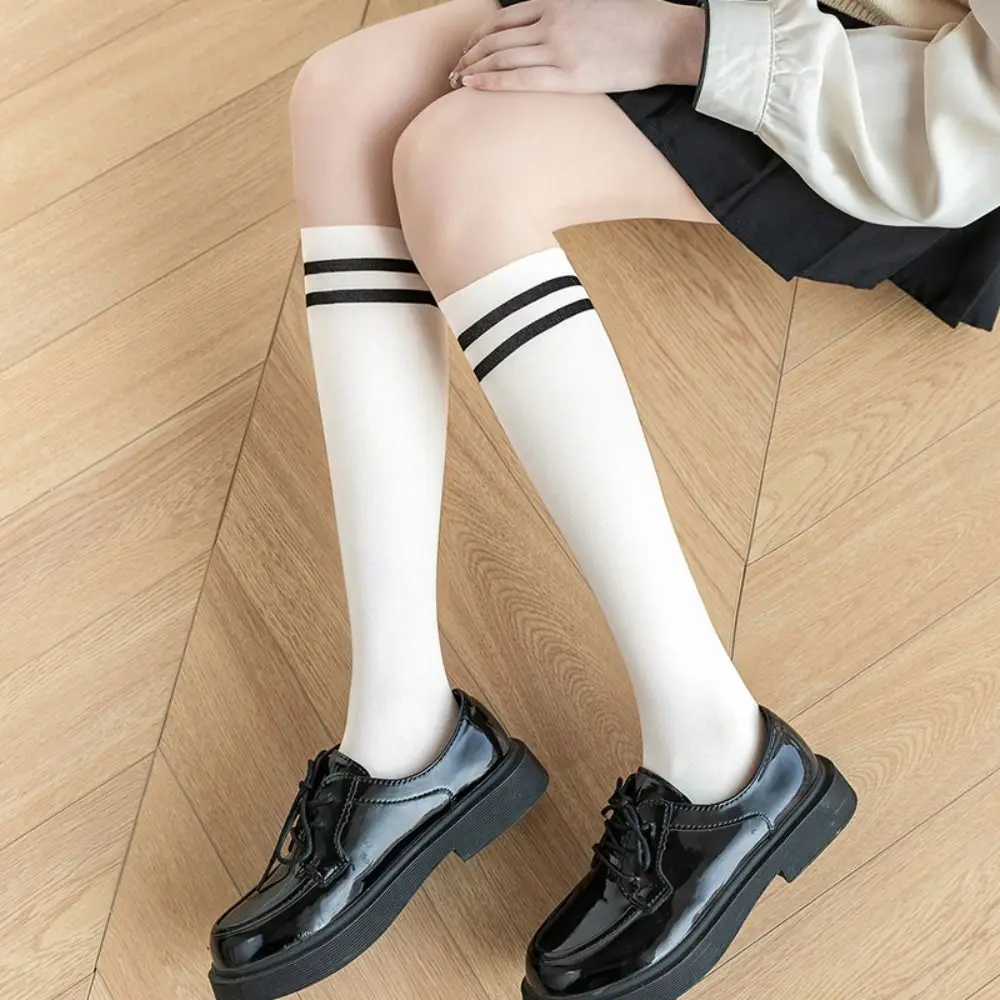 Fashion Nylon Striped Splicing Pantyhose Seamless Thin Women Stockings Fake Calf Socks Matching Dress Tights Daily