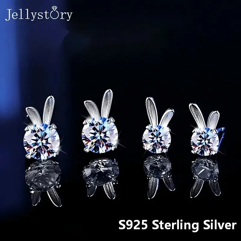 JellyStory Adorable Rabbit Stud Earrings Birthday Surprise Gift S925 Silver Platinum Plated Moissanite Niche Fun kawaii Jewelry