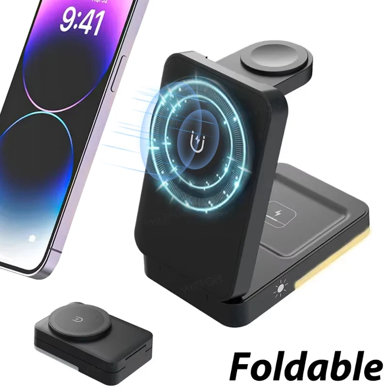 3 In 1 Magnetic Wireless Charger Stand for iPhone 17 16 15 14 13 Pro Max Apple Watch SE AirPods Foldable Fast Charging Station