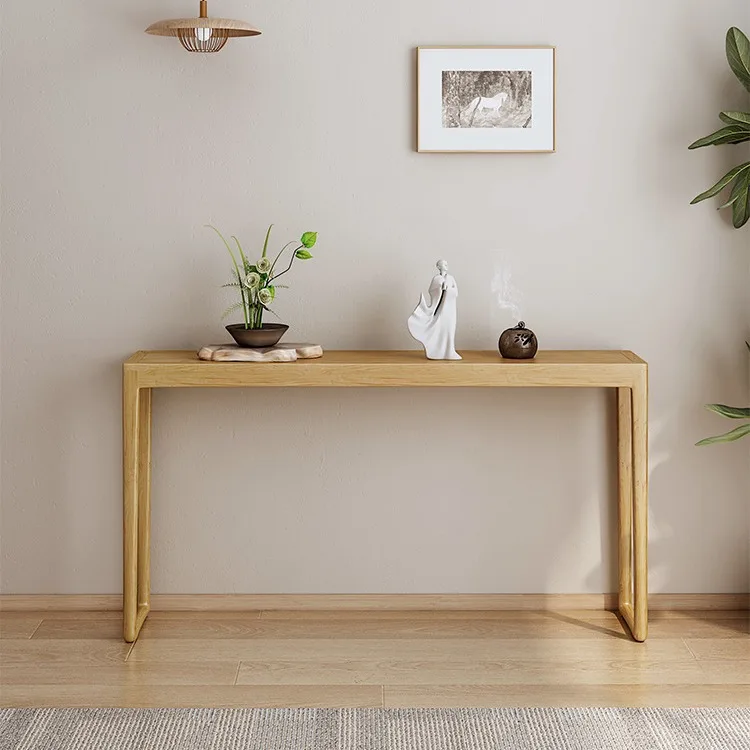 Solid wood table, high-end wall table, ultra-narrow art strip case, opposite the door to the home, new Chinese entrance