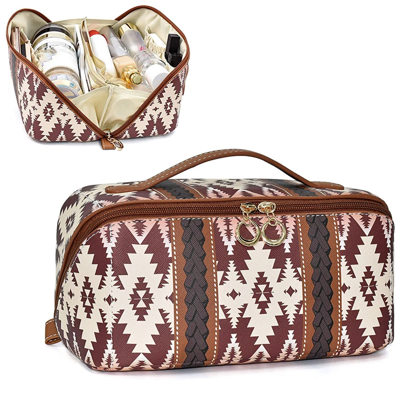 New Bohemian Style Makeup Bag PU Leather Cloud Pillow Makeup Bag Large Capacity Handheld Makeup Box Travel Waterproof Toilet Bag
