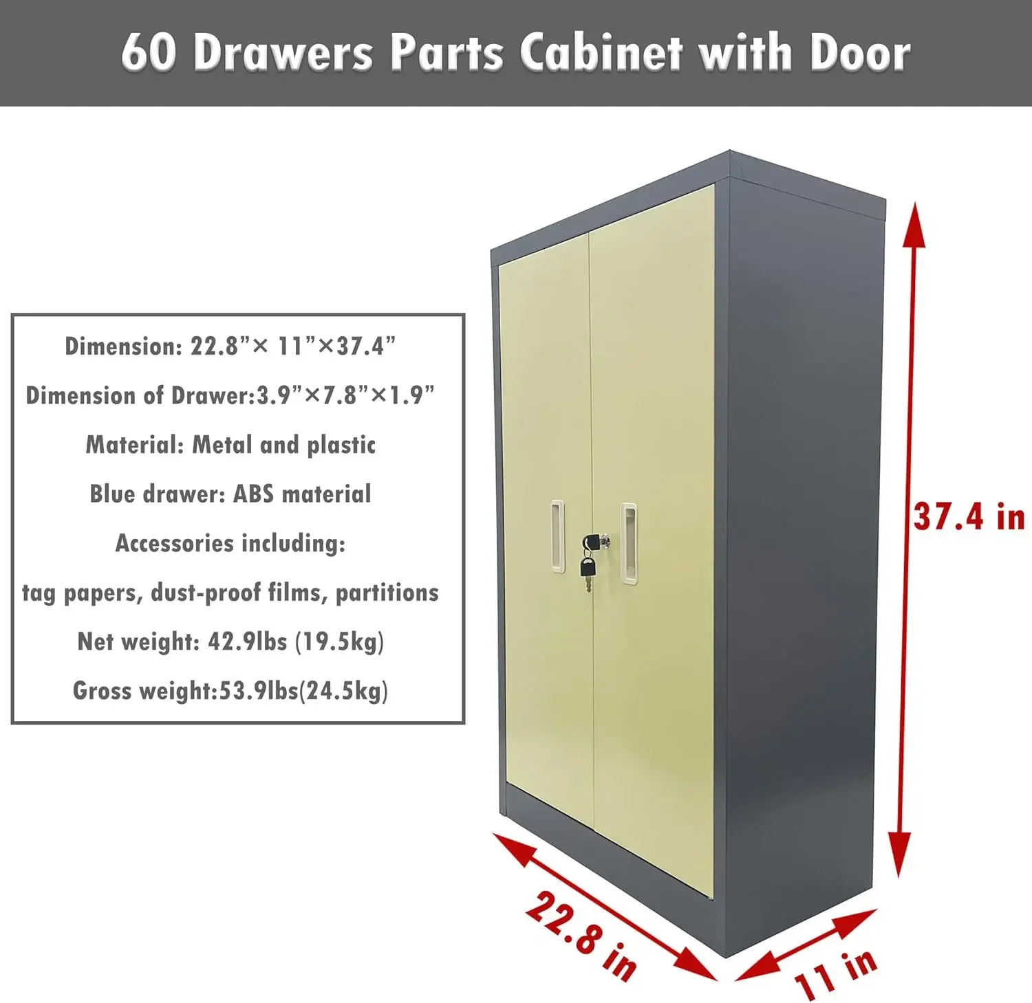 Parts Cabinet Tools Storage Cabinet 60 Drawer Plastic Parts Organizer Plastic Storage Drawers 2 Dividers 5 Baffle