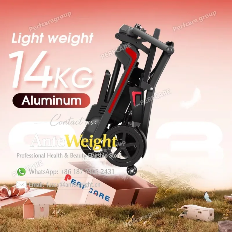 40KM Long Range Mobility Scooter 14kg Aluminum Light Weight 3 Wheel 270W Brushless Motor Dual Battery LED Light for Seniors