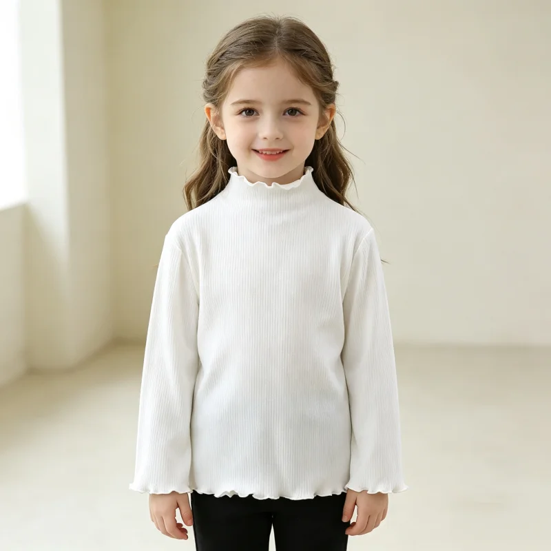 2-8Y Autumn Kids Shirt Solid Girls Long Sleeve Tee Basic Kids Undershirt Casual Child's Blouse Girl's Clothing