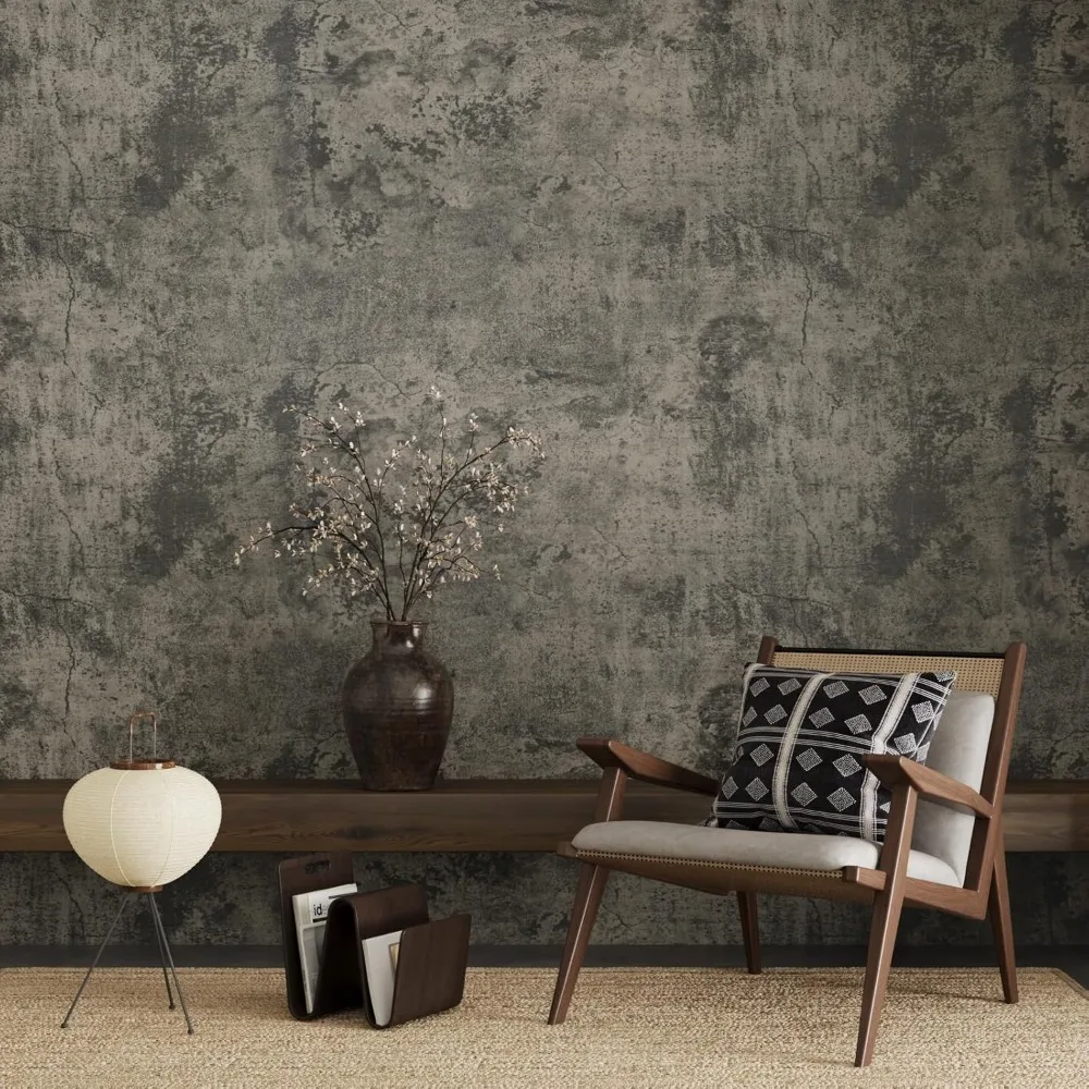 لفة ورق جدران من الفينيل المزخرف بالخرسانة الصناعية - غطاء حائط ذاتي اللصق مقاس 32 × 354 بوصة