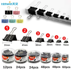 Clip de papel de Metal Tenwin, Clips de carpeta de Metal plegables de 15, 19, 25 y 32mm, abrazaderas de agarre coloridas, papelería para documentos de papel, oficina y escuela
