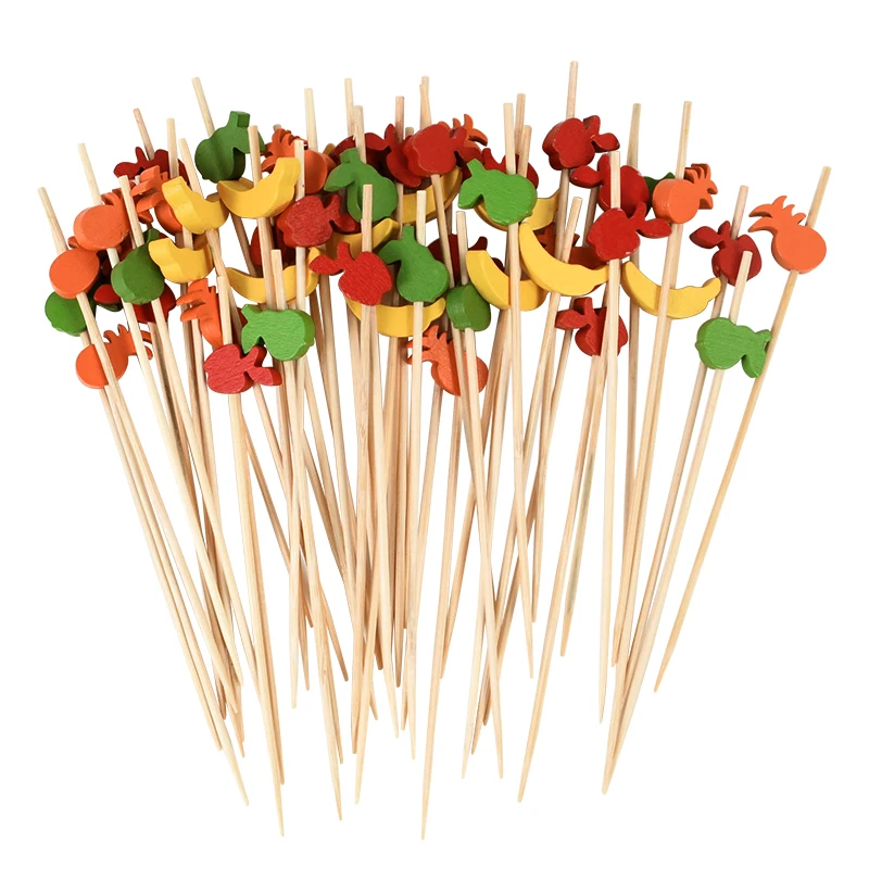 

100Pcs Heart Fruit Pineapple Bamboo Pick Buffet Cupcake Fruit Fork Wedding Birthday Party Dessert Salad Stick Cocktail Skewer