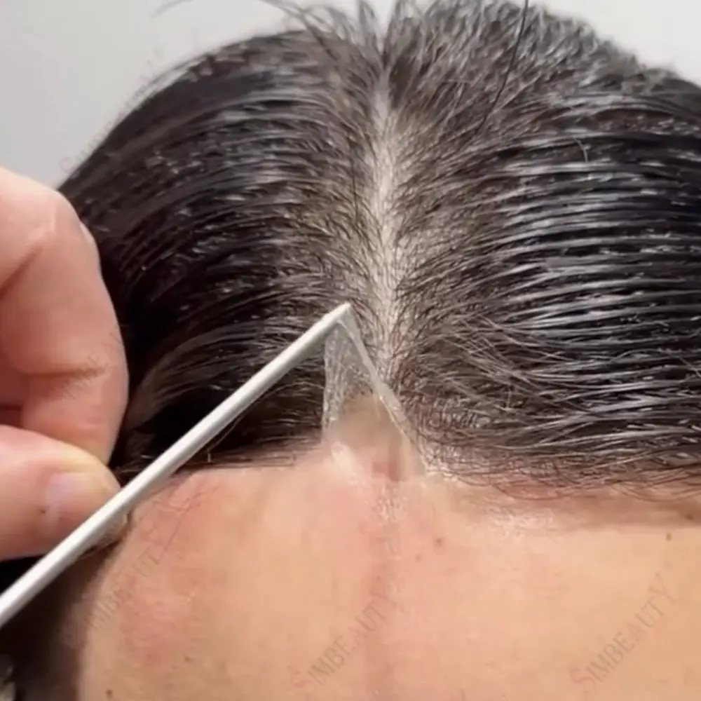 Человеческие волосы 80% плотности, реалистичные натуральные волосы, 0,02 мм, полная кожа, мужской парик # Система капиллярного протеза 520 коричнево-серого цвета