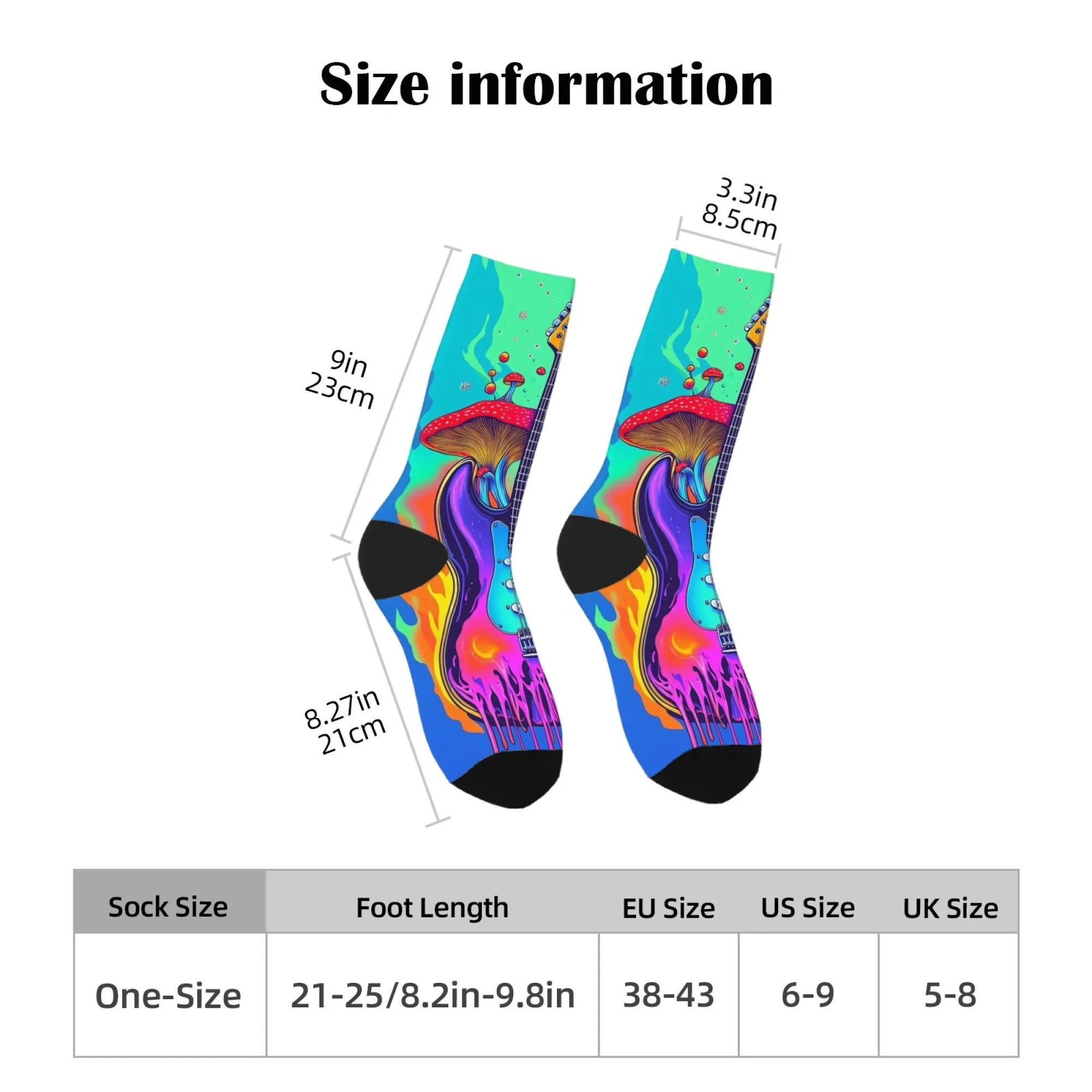 Psicodélico rock guitarra pop música meias masculinas novidade feliz engraçado tripulação meias louco hip hop tendência meias harajuku estilo retro