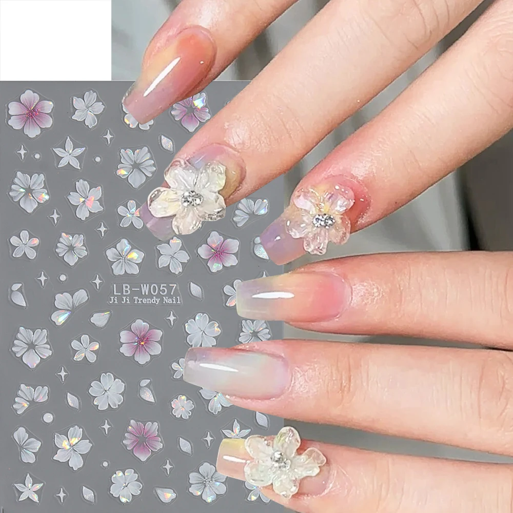 Laser Hawaiian Flower Nail Art Stickers viola Cherry Blossom Design petali lucidi cursori per foglie Charms Manicure decori LEBLB-W056