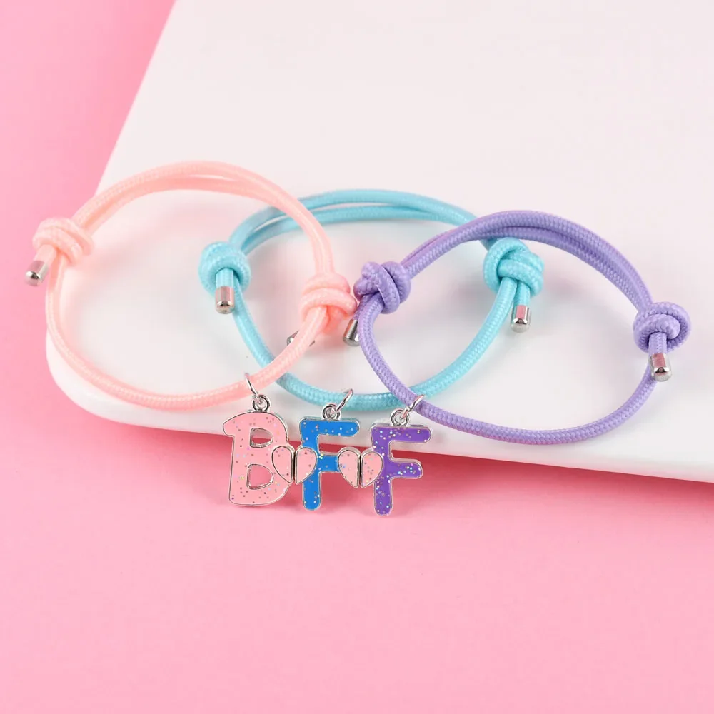 A Girl 3Pcs/set Letter BFF Heart-shaped Stitching Best Friend Bracelet Friendship Jewelry Gifts for Girls