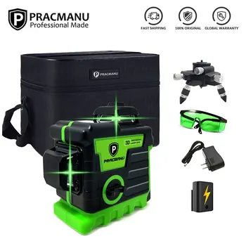 Pracmanu laser level 12 lines 3D level self leveling horizontal and vertical cross super powerful green laser beam
