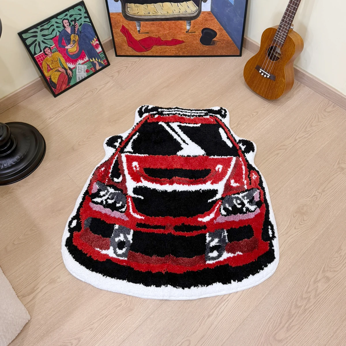 AGILESTAR Red Performance Car Accent Rug, Front View Shaped Non-Slip Floor Door Mat, Urban Racing Decor for Living Room Kitchen