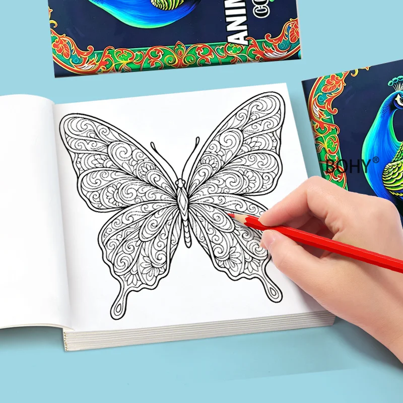 1 Exotic Ethnic Style Animal Themed Coloring Album, 24 Pages of Detailed Thread Drafts Daily Mental Relaxation and Stress Relief