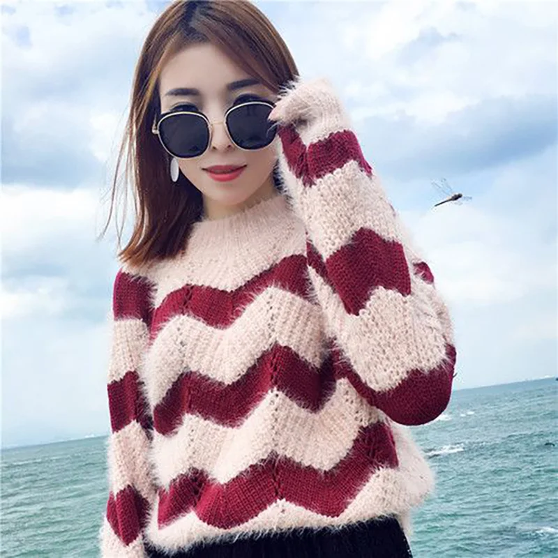 

Fashion Loose Hollow Out Striped Sweaters Female Clothing 2023 Autumn Winter New Oversized Casual Pullovers All-match Tops