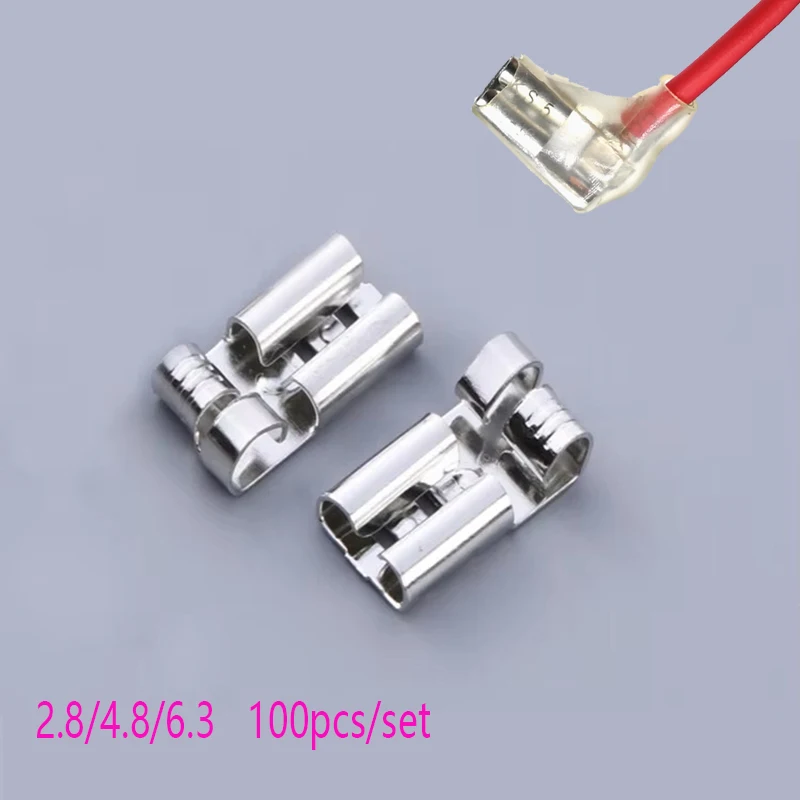 100PCS 6.3MM Flag-Type Hook Switch  Claw-Type Female Terminal  Plug-in Connection Cold Compression Terminal Copper Connector