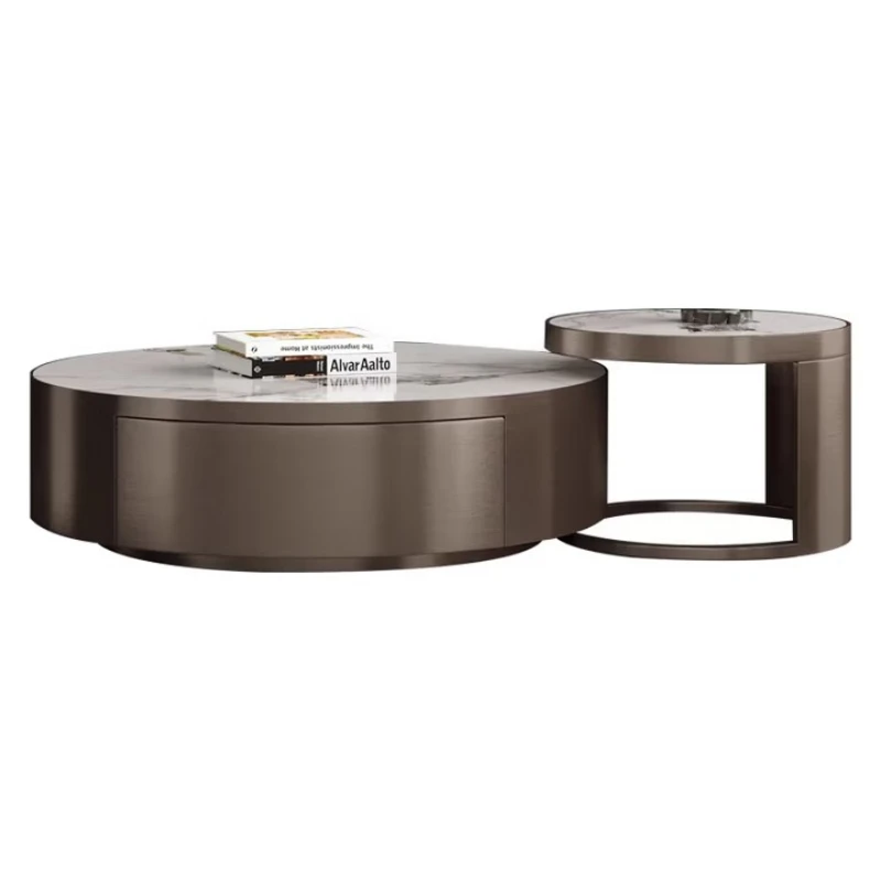 

Marble coffee table, living room light luxury high-end microcrystalline stone countertop, stainless steel cabinet