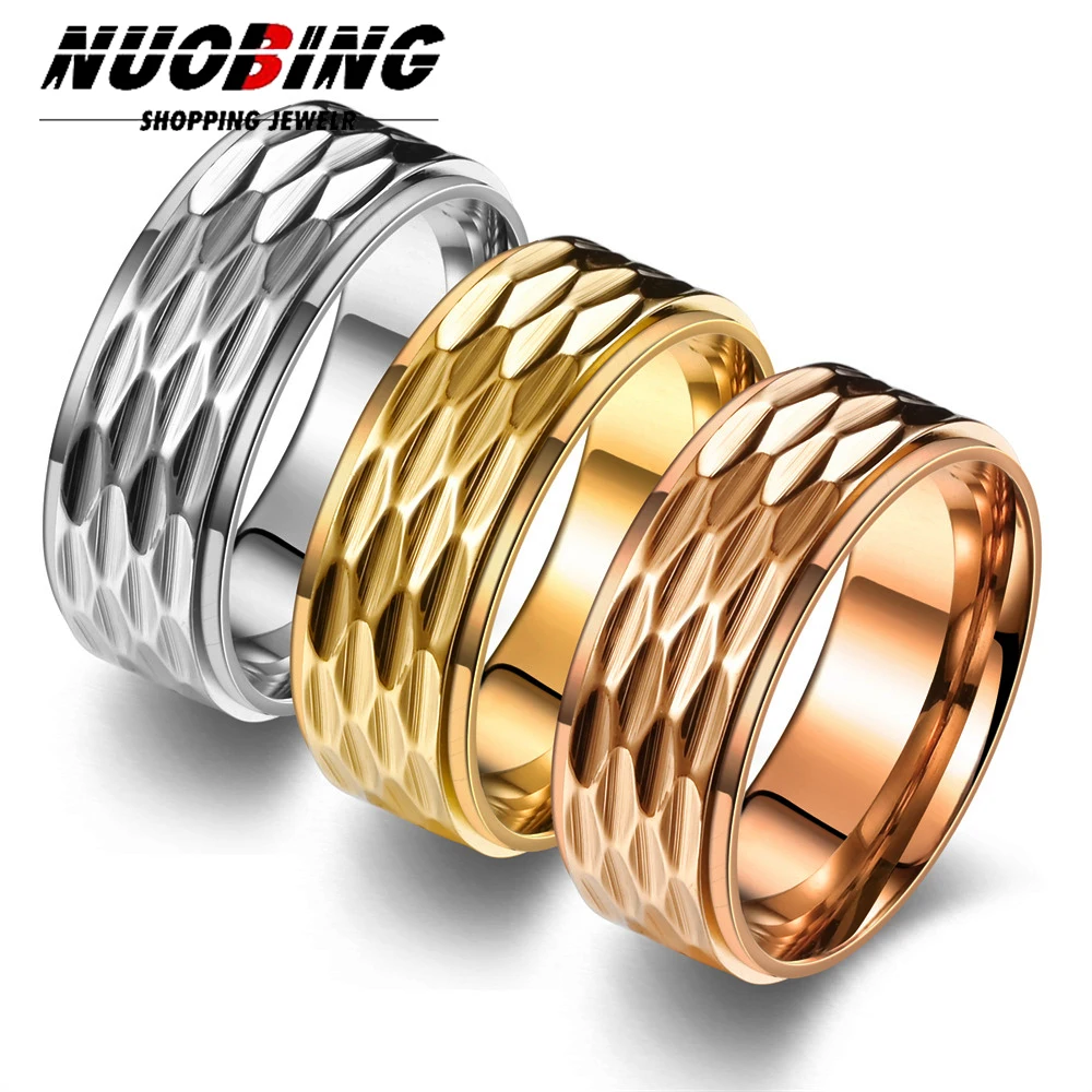 Valentines Couples Wedding Rings For Men and Women Hammered 18k Gold Plated Stainless Steel Jewelry Marriage Promise Ring Women
