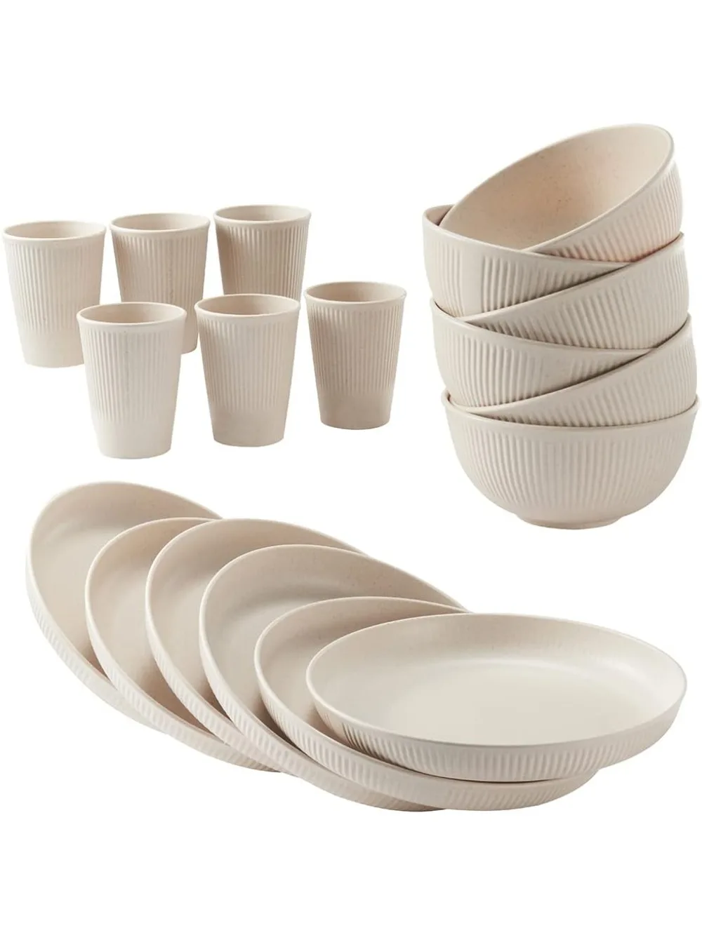 

18-Piece Wheat Straw Dinnerware Set, Unbreakable Microwave & Dishwasher Safe Plates, Bowls, Cups