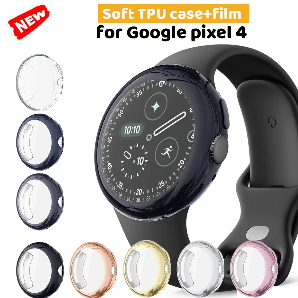 Funda suave de TPU + película para Google Pixel Watch 4, parachoques de 45mm y 41mm, cubierta antiarañazos + accesorios protectores de pantalla