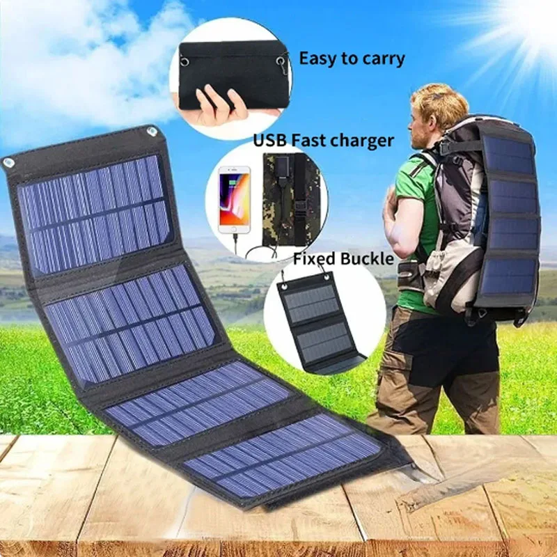 30W Foldable Solar Panel 5V USB Portable Battery Charger for Cell Phone Outdoor Waterproof Power Bank for Camping Accessories