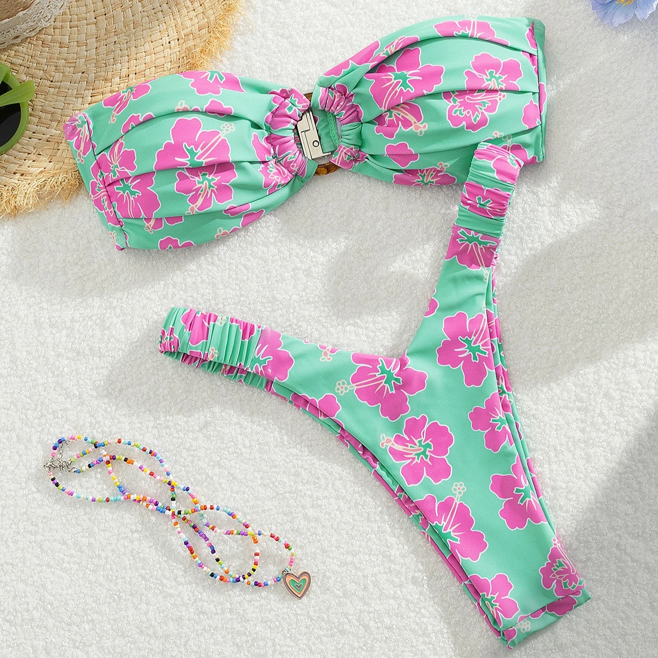 

Strapless Pleated Bikini Set Women Swimsuit Bandeau Swimwear Micro Bikini Women Swimming Suit Beachwear Biquine Brasileiro