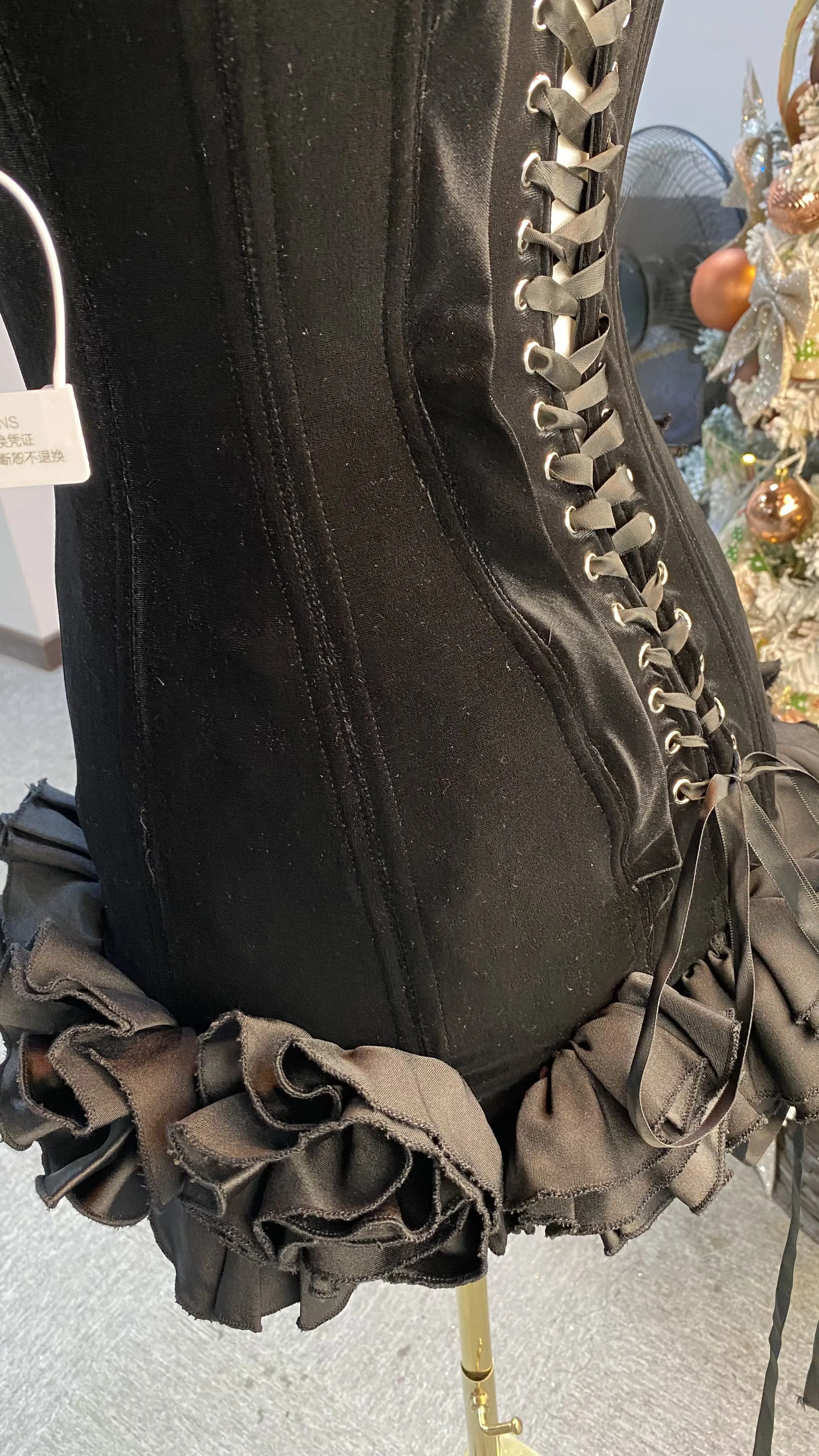 Abito da sera da ballo per festa di compleanno con corsetto in pizzo senza schienale da donna estivo increspato-GZXX044