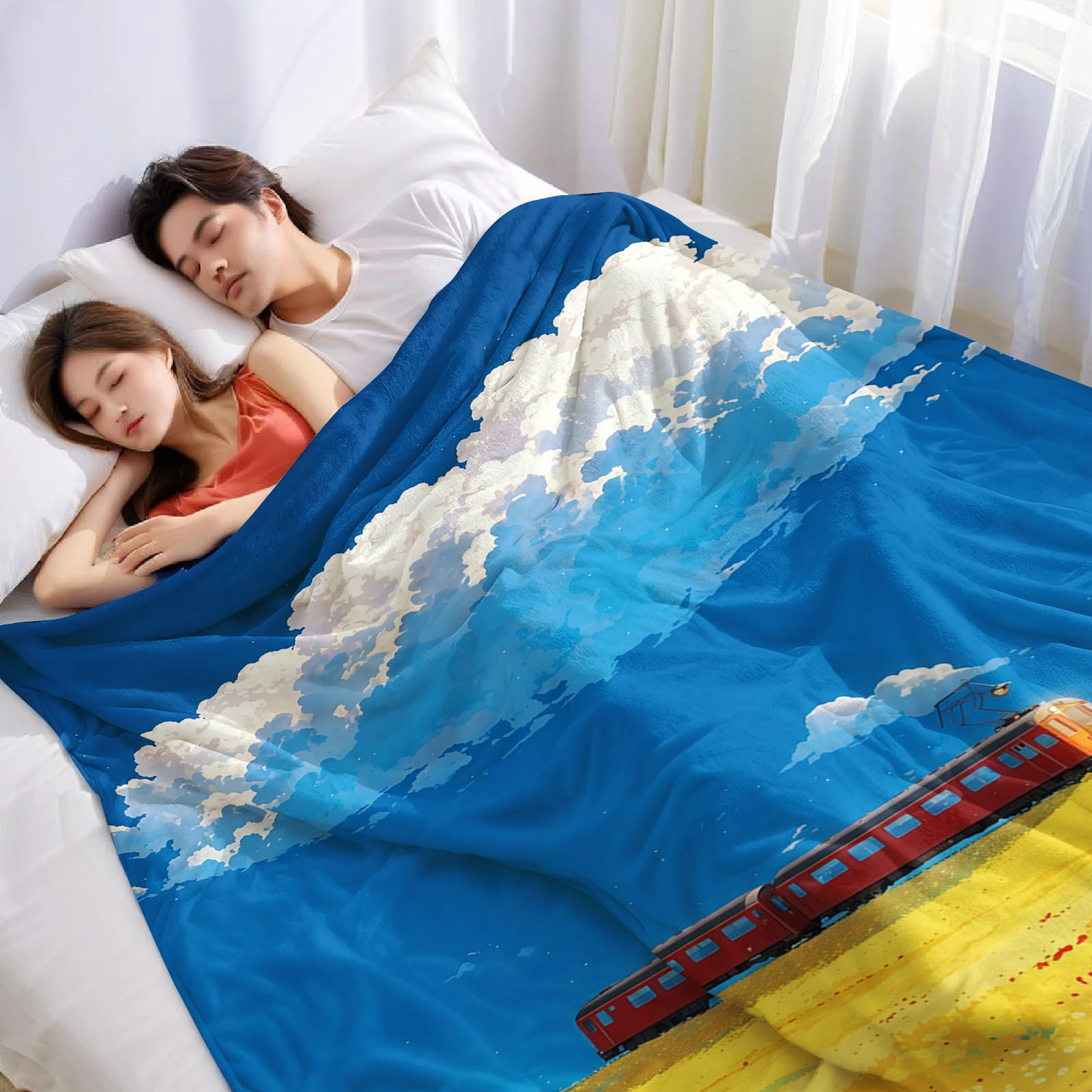 Studio Ghibli Flower Train Lightweight Microfiber Soft Christmas Fleece Blanket Warm Cozy Throw for Bed Office Travel All Season