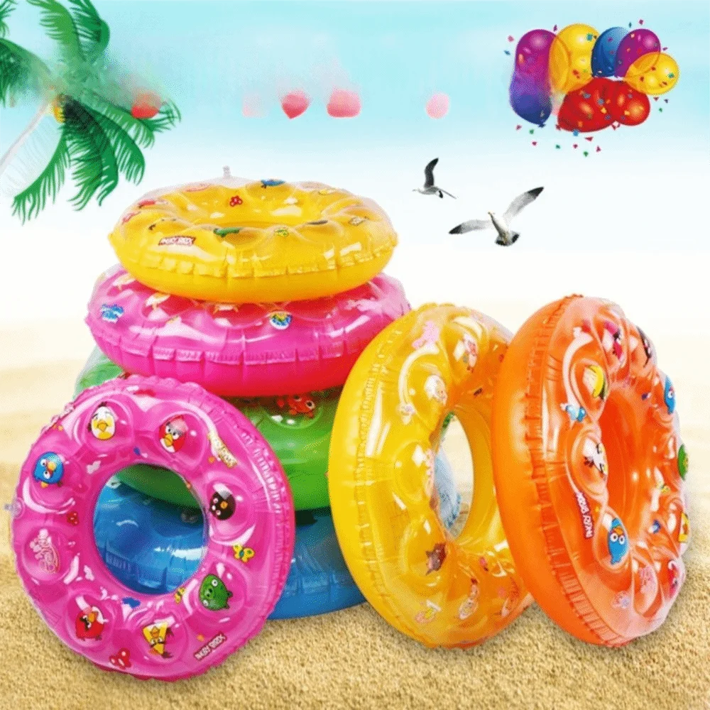 PVC Material Swimming Ring Double Layer Cartoon Pattern Inflatable Ring Eco-Friendly Crystal Ring Life Preserver Water Sports