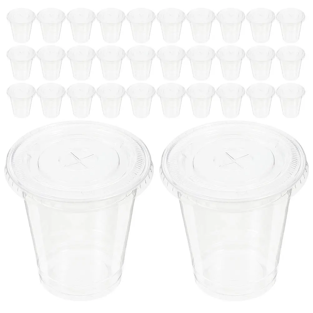 

100Pcs Disposable Milk Tea Cups with Lids Clear Plastic Cups for Cold Drinks Smoothies Beverage Containers Plastic Cup