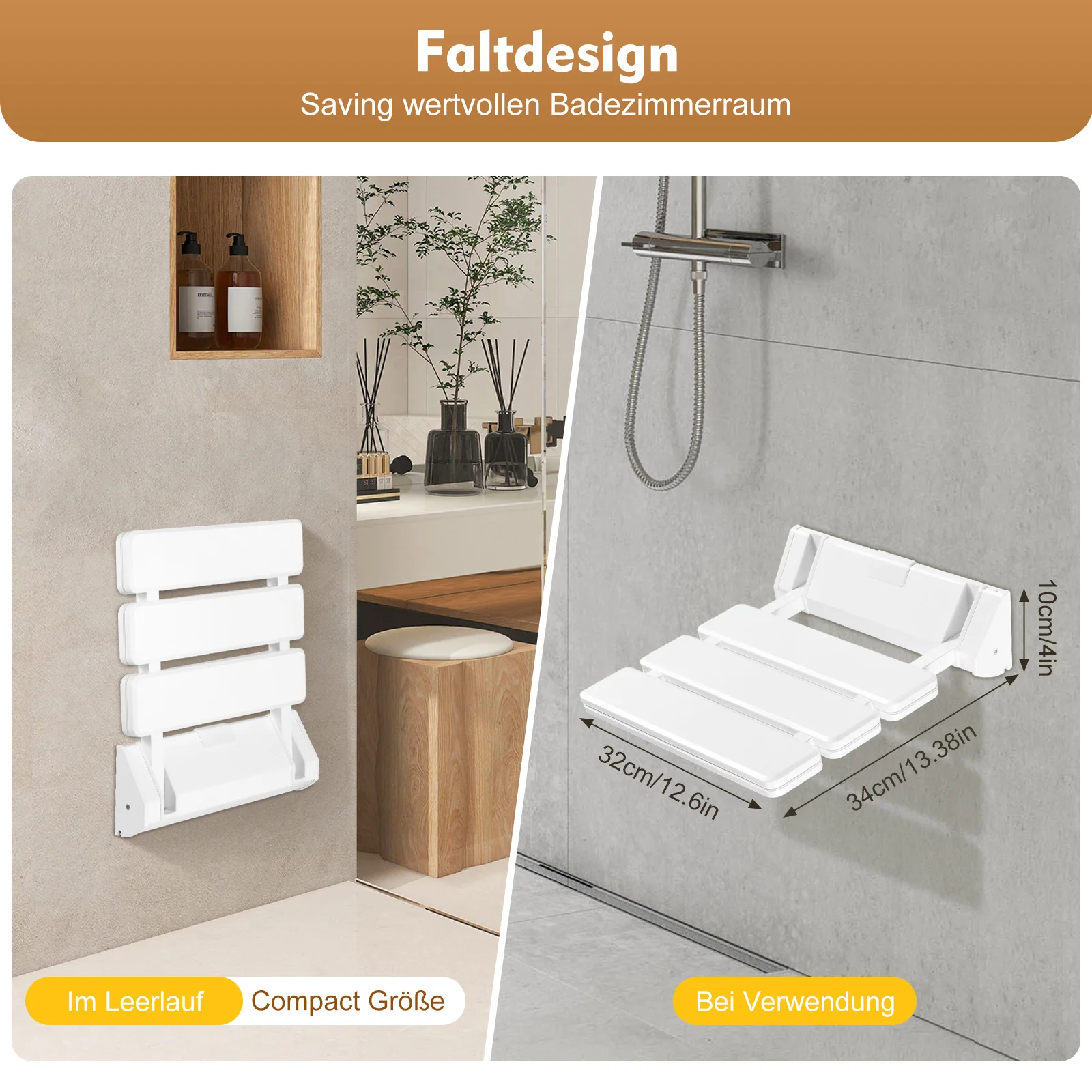 

Wall-mounted Folding Shower Seat Portable Bathroom Seat for Adults, Pregnant Women, Children, the Elderly