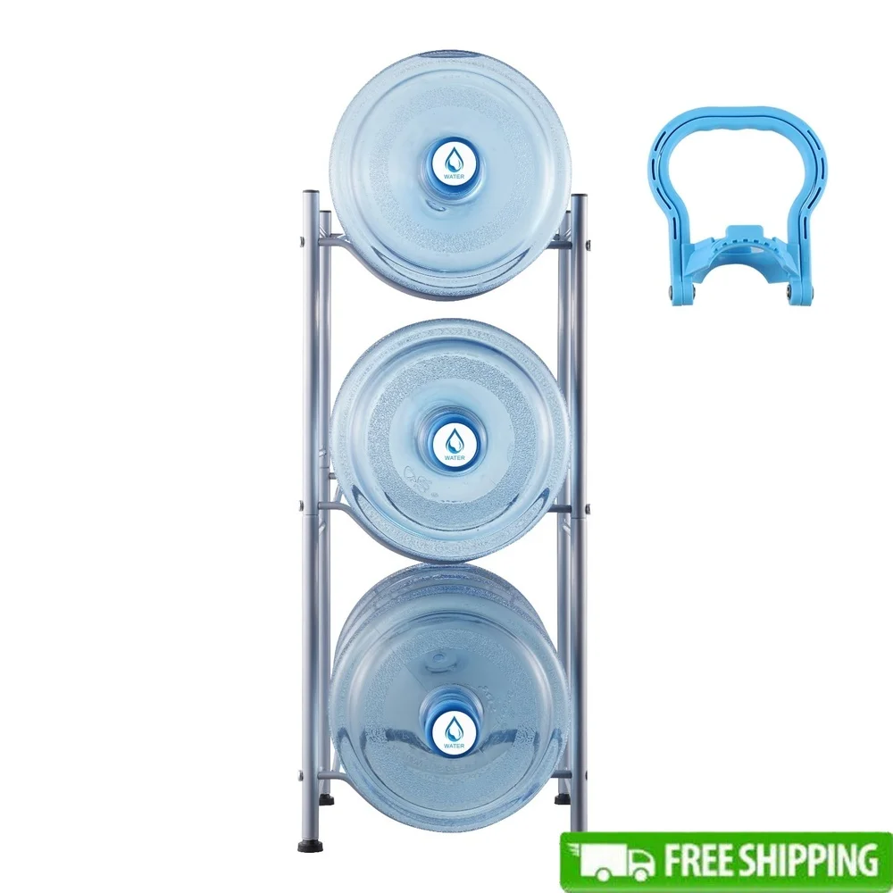 

Triple Layered Water Bottle Stand Organizer 3 Bottles Heavy Duty Cast Iron Space Saving Easy Assembly Adjustable Feet