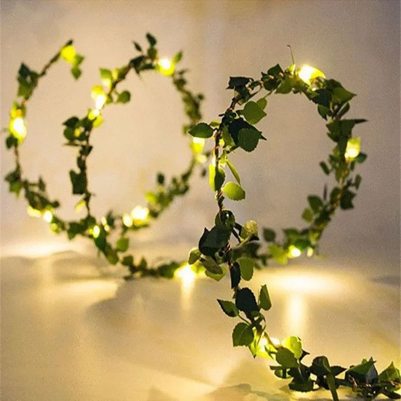 Artificial Flower Leaf  Fairy Lights Garland Christmas Tree Decoration Outdoor Room Curtain Lamp Wedding Party Garden Decor