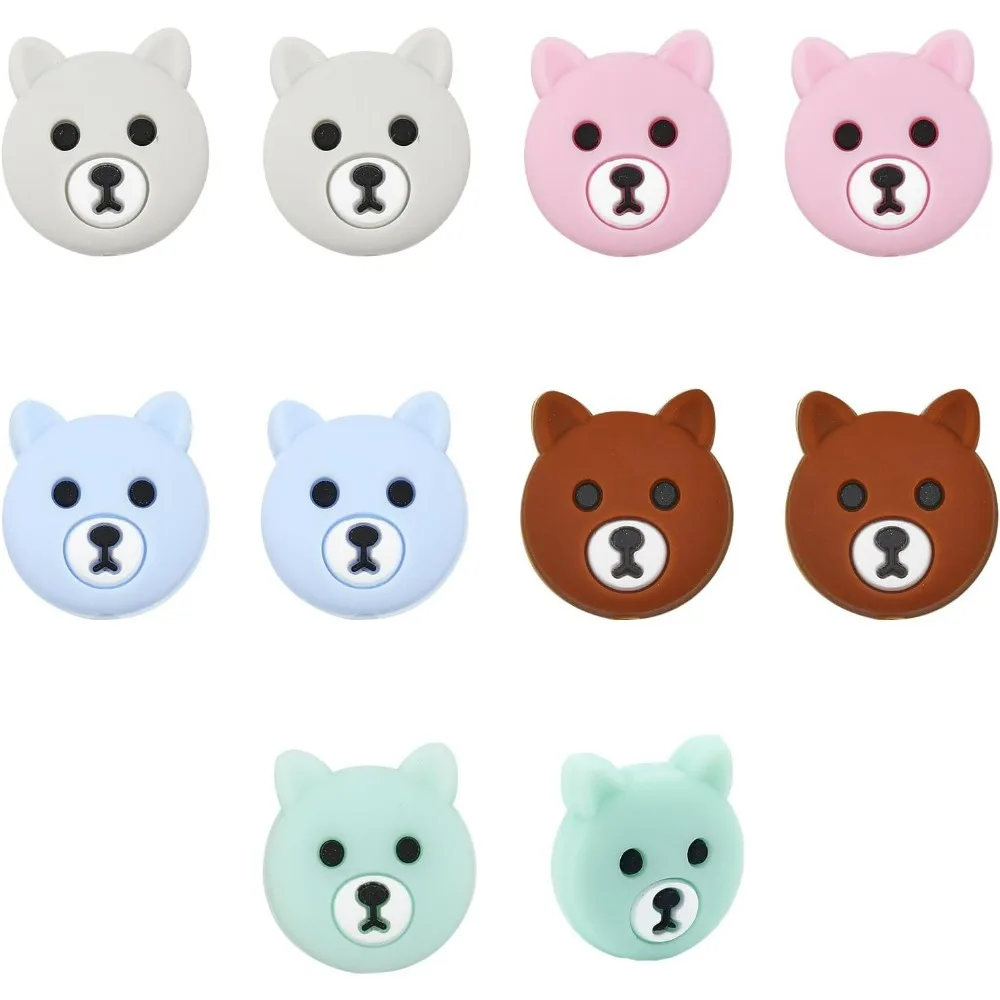 10Pcs 5Colors Bear Head Shape Silicone Beads for DIY Necklaces Bracelet Keychain Making Handmade Crafts Mixed Color