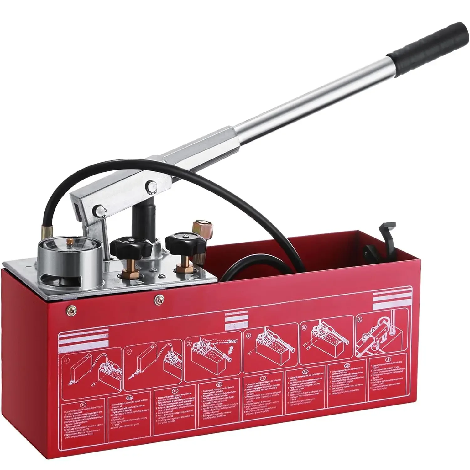

Hydraulic Pressure Test Pump 50 Bar Hand Pressure Test Pump 726 PSI 3.2 Gallon Tank 45ML 1/2" BSP Hydrostatic Test Pump