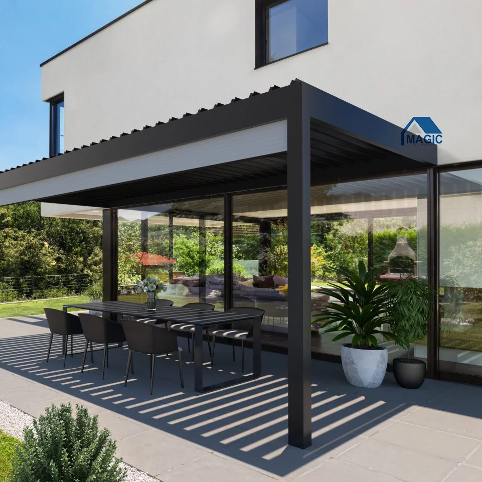 

Waterproof Aluminum Alloy Pergola Canopy Prefab Roof Pavilion with Retractable Screen Powder Coated Frame Direct Supplier