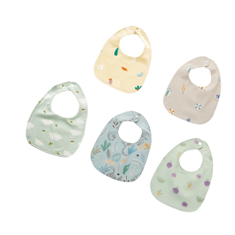 5xBaby Ushaped Cotton Bib, Newborns Waterproof Spitting Milk Mouth Wipe Towel Soft Adjust Teething Bib Burp Cloth