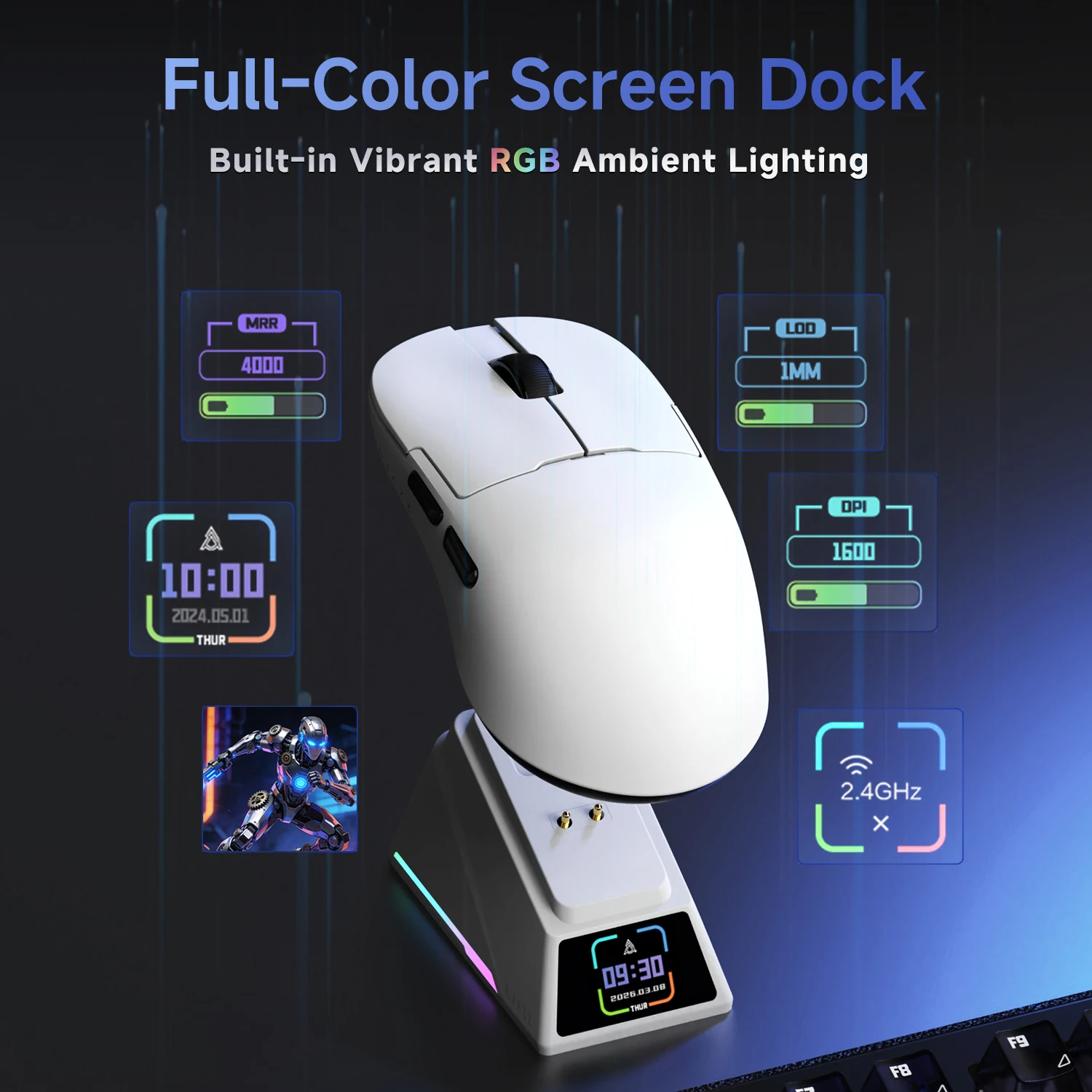 AJAZZ AJ159P MC PRO Three-Mode Mouse PAW3311 400mAh High-Capacity Battery RGB Full-Color Screen Dock 24000DPI for Office Games