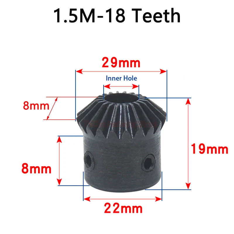 1pcs 1:1 Bevel Gear 1.5M 18Teeth 20Teeth 90 Degrees Meshing Angle Steel Gear Finish Bore 6/6.35/8/10/12/14/15mm Metal Bevel Gear