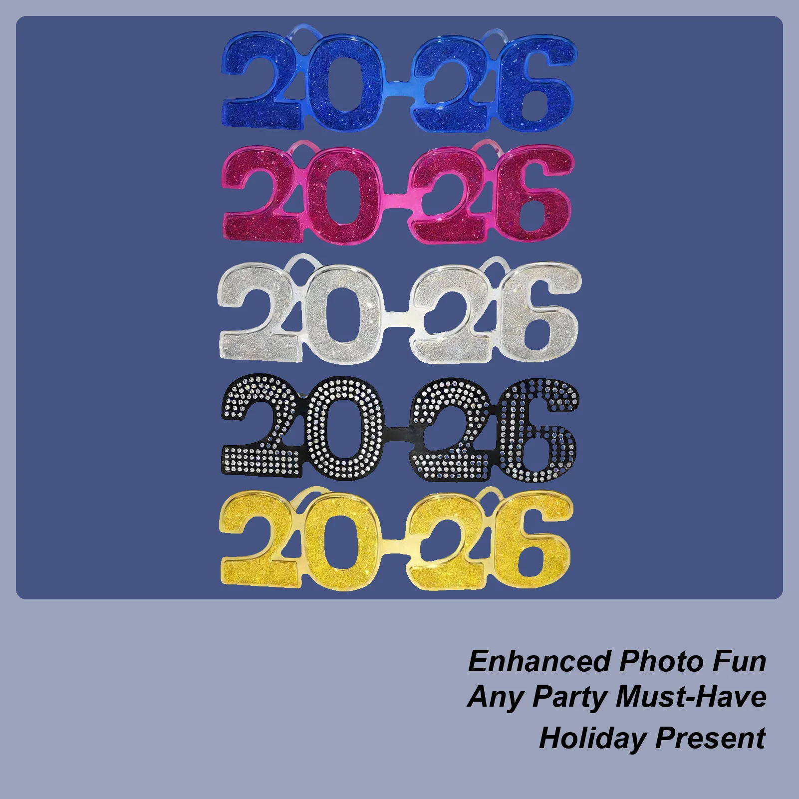 

Новогодние очки, праздничные украшения для очков, 2026 вечерние очки, 5 шт., реквизит для фотографий, мужчины, женщины, семейные гости в помещении