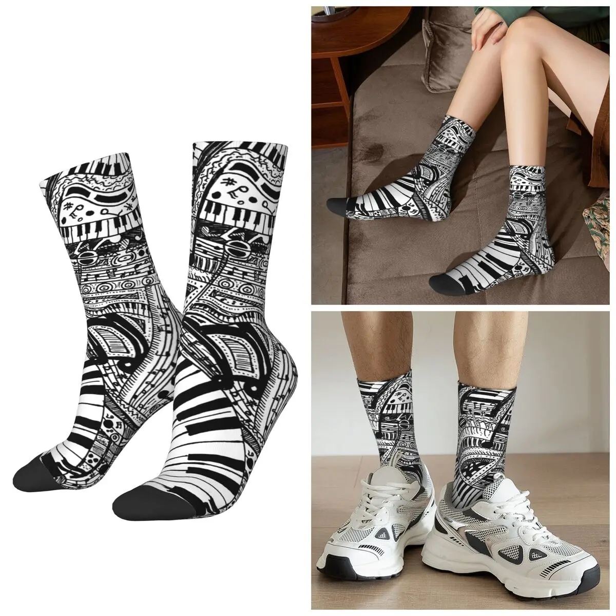 

Классическая музыка каракули с клавиатурой фортепиано, носки Harajuku, высококачественные чулки, всесезонные длинные носки, аксессуары