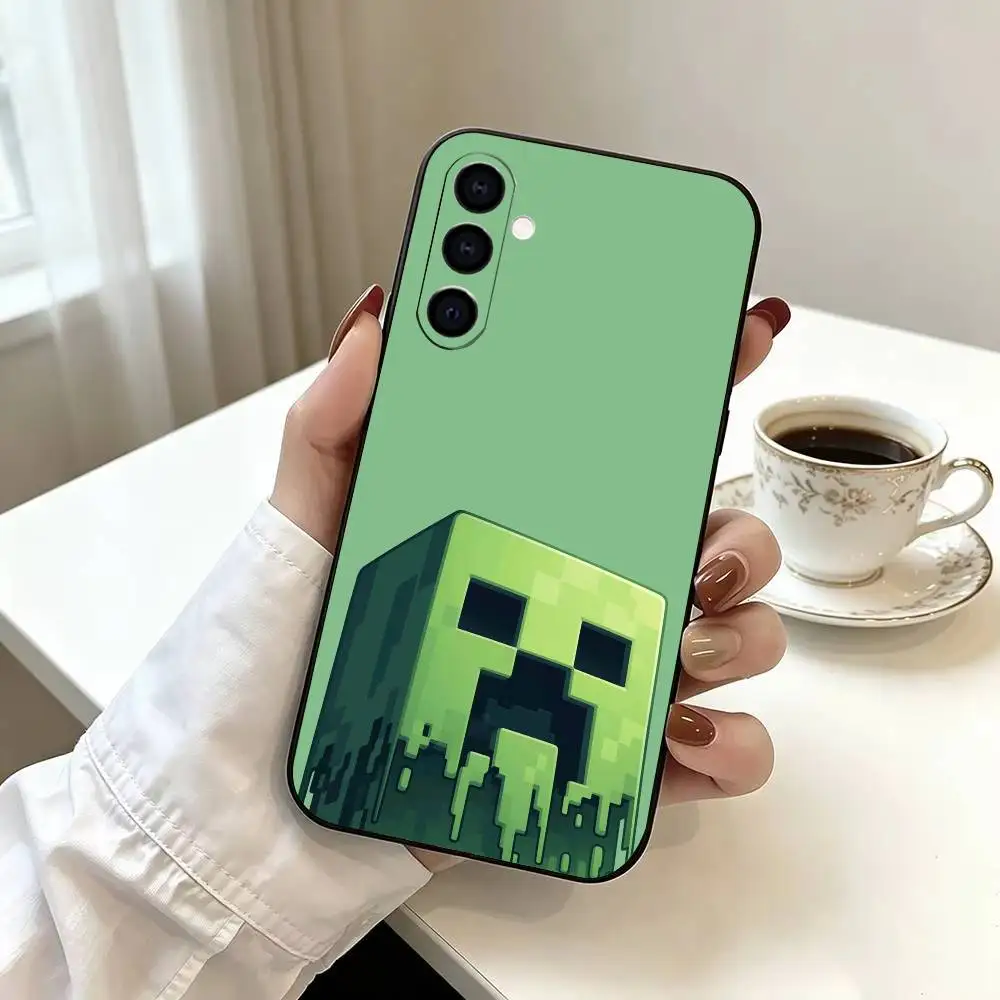 Green Pixel -Monster Creeper-a Black Soft Silicone Phone Case for Samsung Galaxy A73, A42, A72, A70, A53, A52, A51