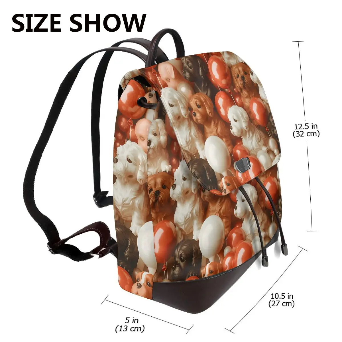 강아지와 풍선 3D 패턴 새로운 핫 여성 배낭 디자이너 고품질 가죽 간단한 패션 대용량 배낭