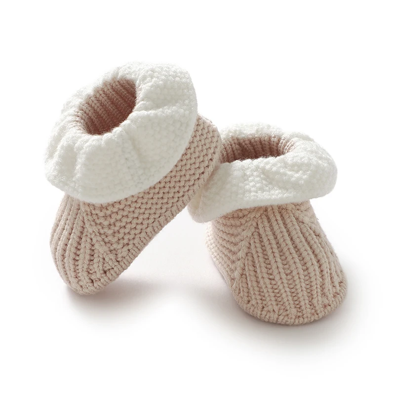 Toddler First Walkers 0-1Y Newborn Baby Girls Pure Color Prewalkers Soft Sole Anti-Slip Handmade Knitted Infant Booties Footwear