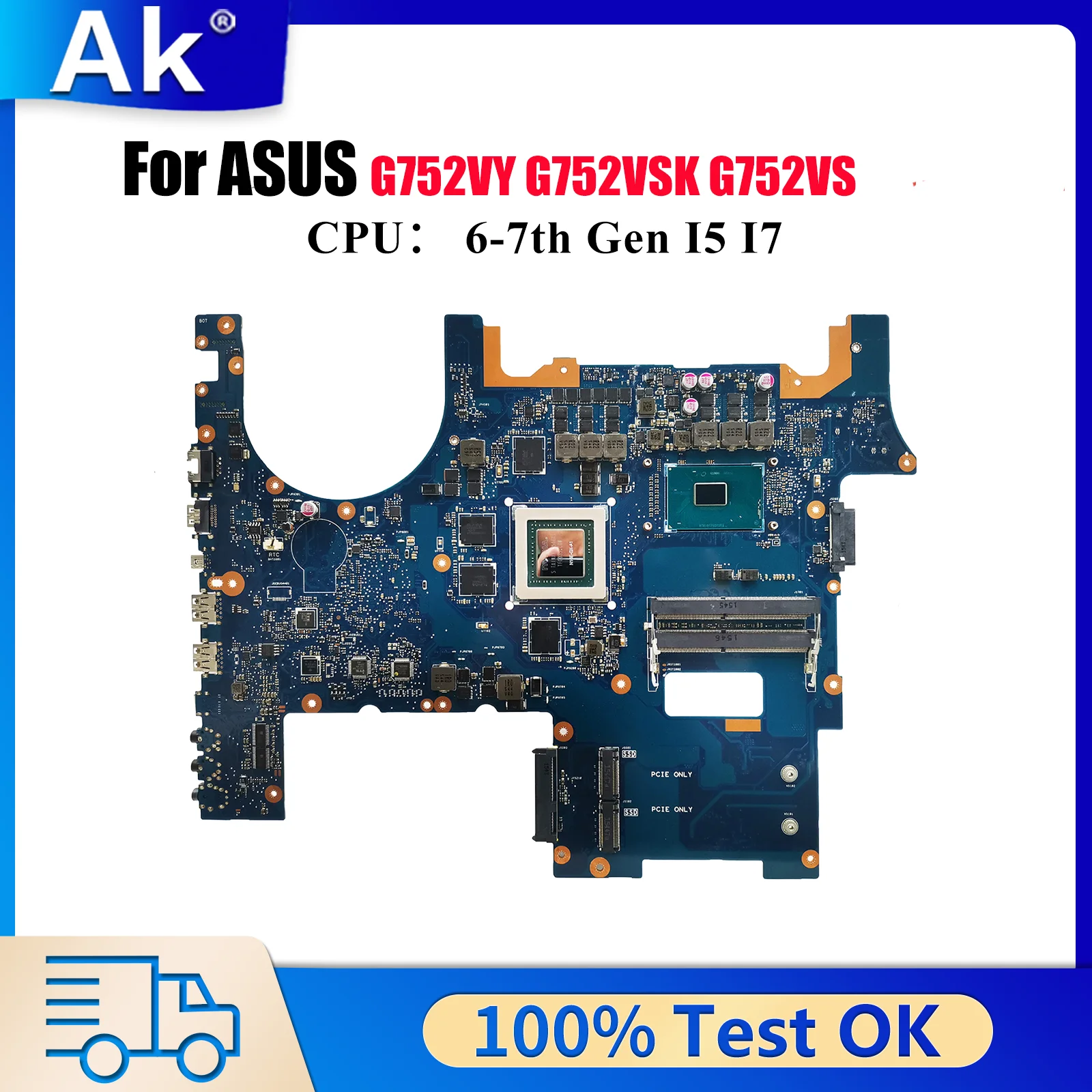 

G752VY Laptop Motherboard For ASUS ROG GL752VL GL752VW G752VS G752V G752VSK Notebook Mainboard With I5 I7 CPU 100% tests OK stk