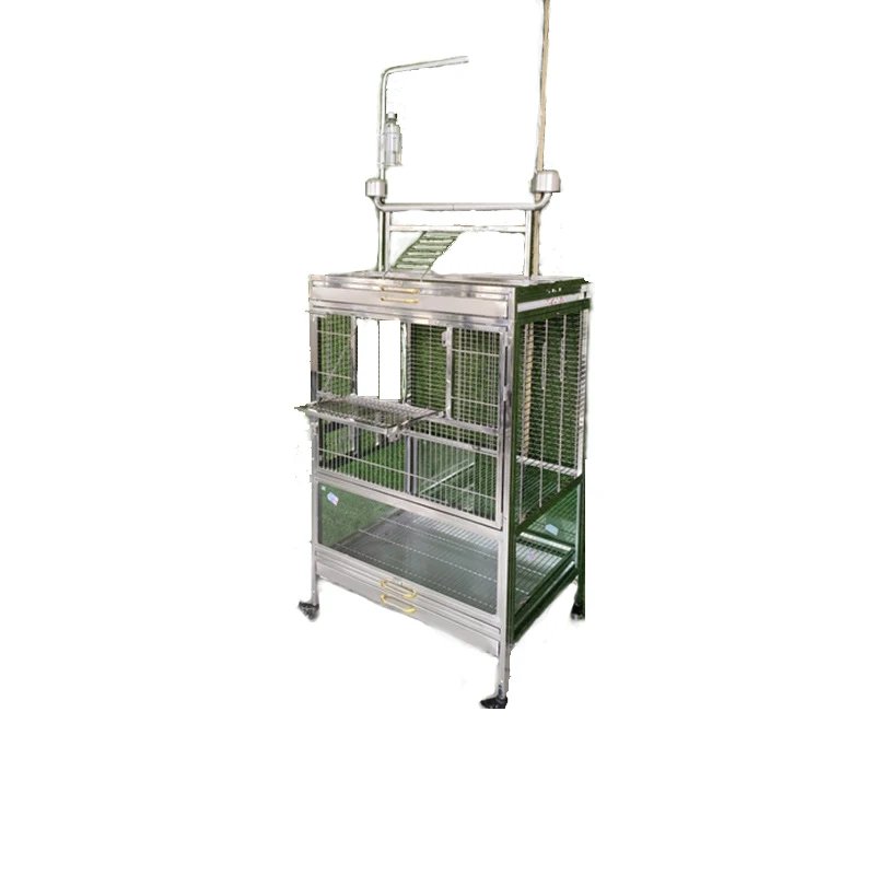 Luxury 304 Stainless Steel Parrot Cage Plastic Tray Eco-friendly Large Breed Size Solid Grey Boutique Design Box Packed